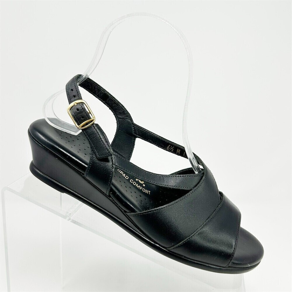 SAS Caress Women's Slingback Wedge Sandals Black Tripad Comfort Size 6.5 M